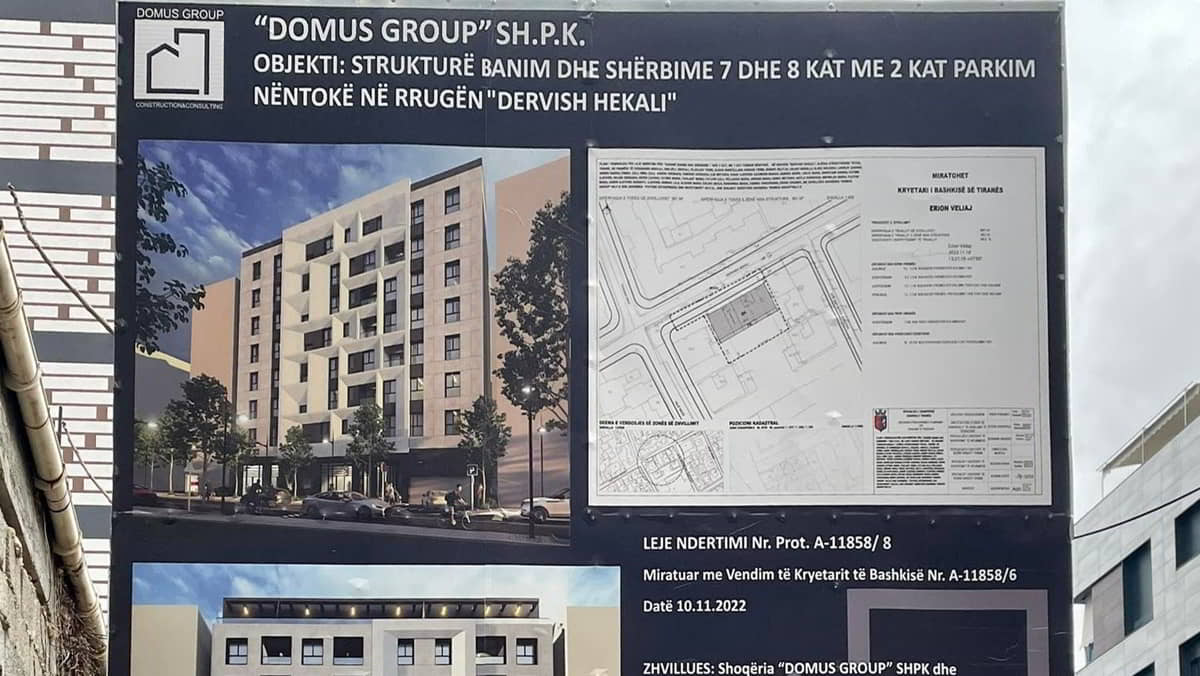 Strukture banimi dhe sherbimi 7 dhe 8 kat me 2 kat parkim nentoke ne Rrugen Dervish Hekali